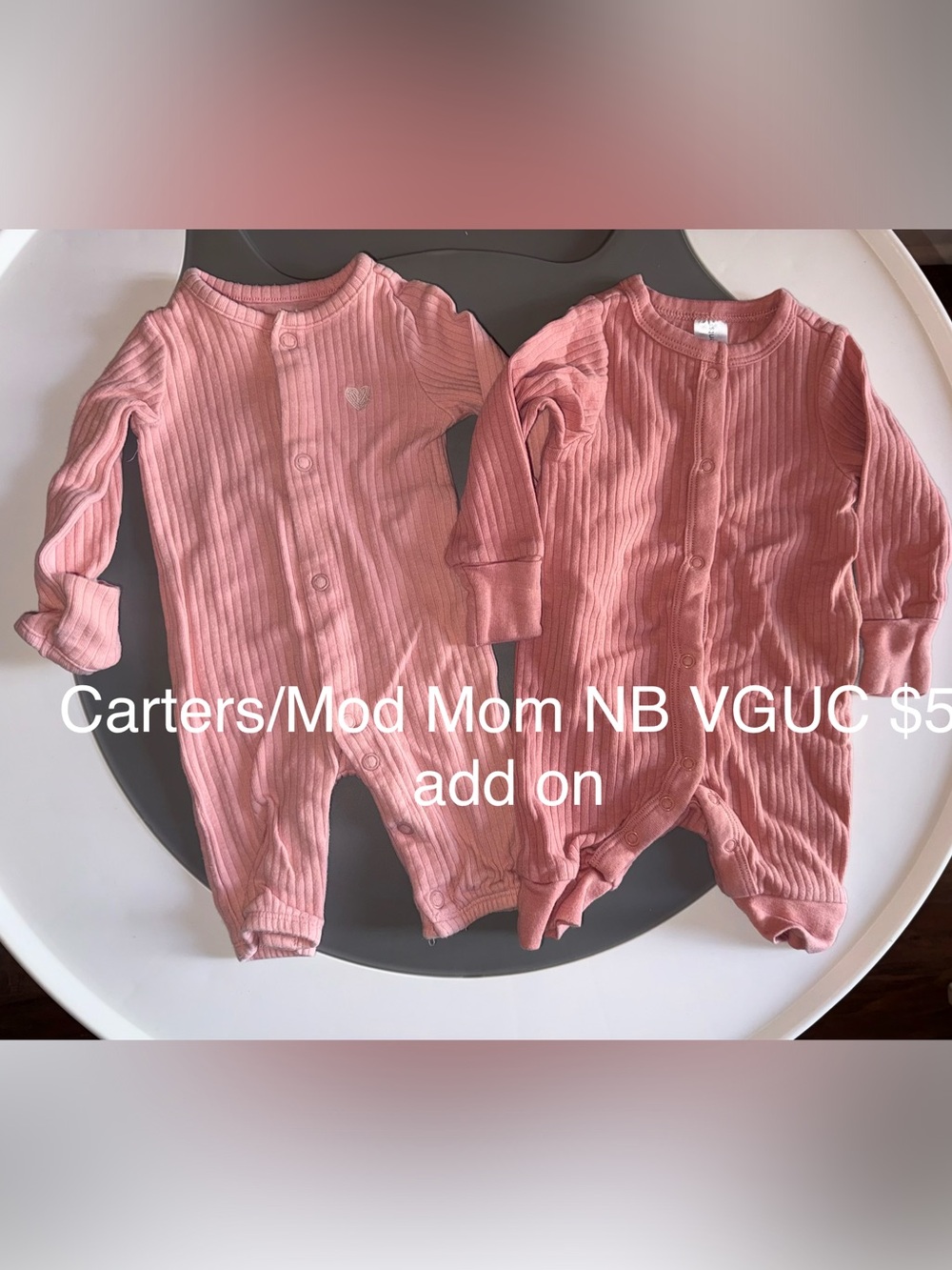 Carter's & Modern Moments Pink Ribbed Baby One-Piece Rompers (2 Pc)
